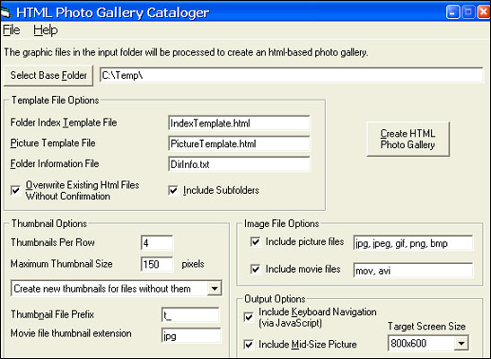 HTML Photo Gallery Cataloger