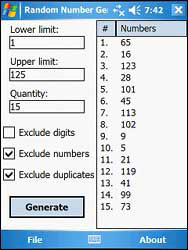 Random Number Generator for Pocket PC
